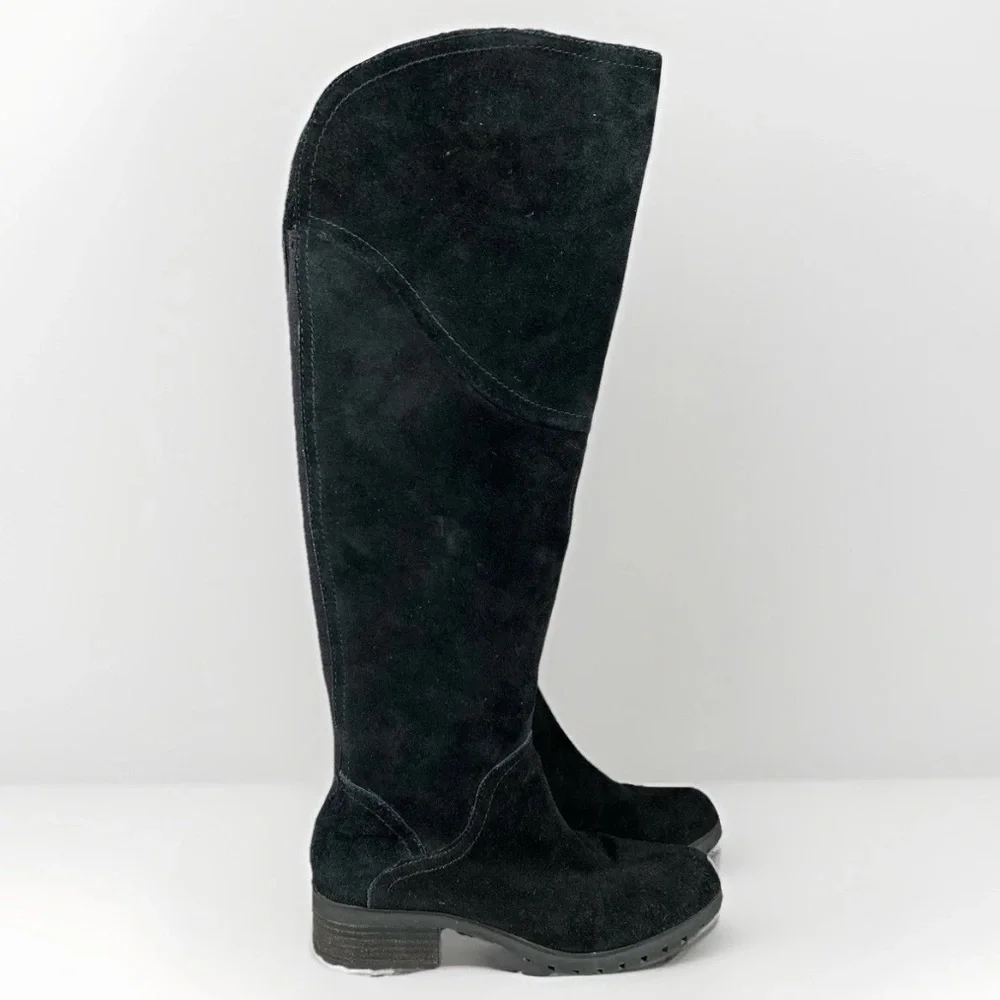 Lucky Brand Calypso Boots Womens 7‎ Black Suede Over The Knee Low Heel Lug Sole
